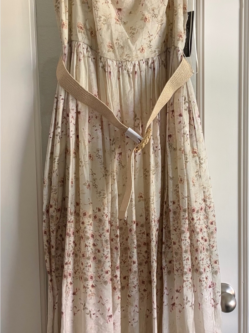 Taylor Cream Maxi Skirt with Pink Floral Print - Picture 2 of 13